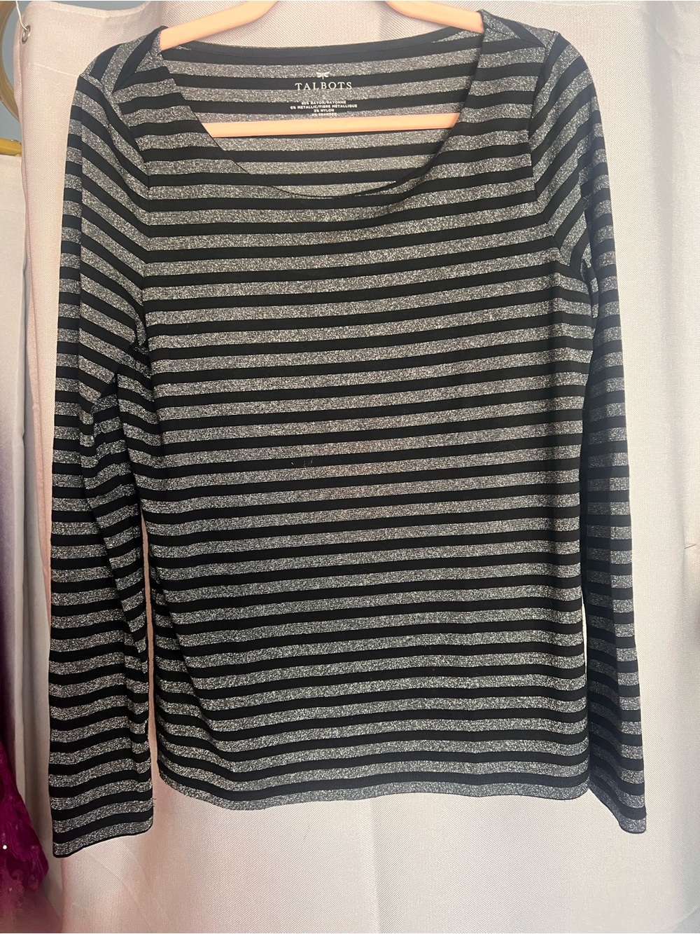 Talbots Black and Gray Striped Long Sleeve Tee